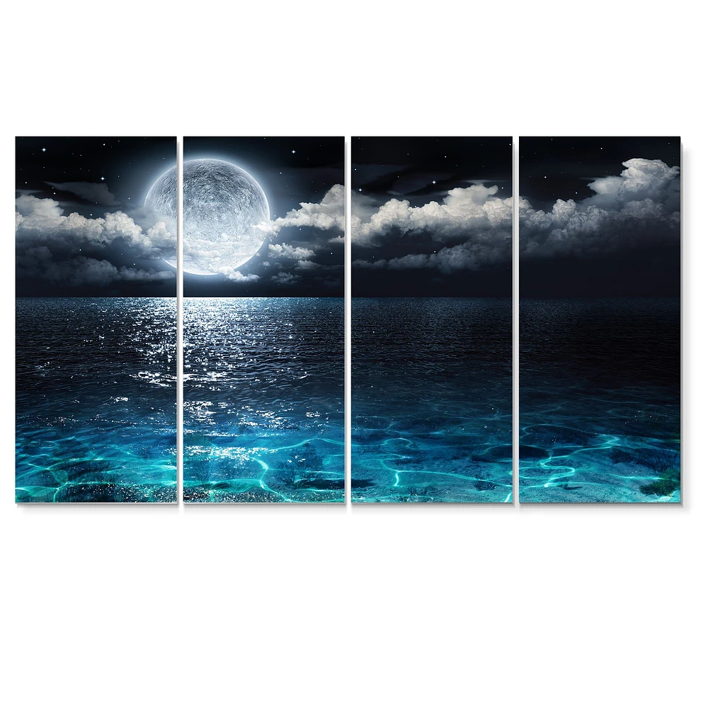 Romantic Full Moon Over Sea  Canvas Art Print