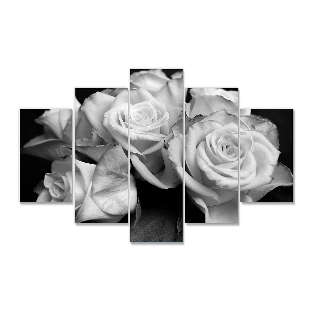 Bunch of Roses Black and White Canvas Art Print Panels