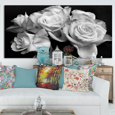 Bunch of Roses Black and White Canvas Art Print
