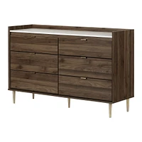 Hype 6-Drawer Double Dresser Natural Walnut and Faux Carrara Marble by South Shore Furniture