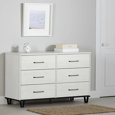 South Shore Furniture Arlen 6-Drawer Dresser - White Pine and Black Matte