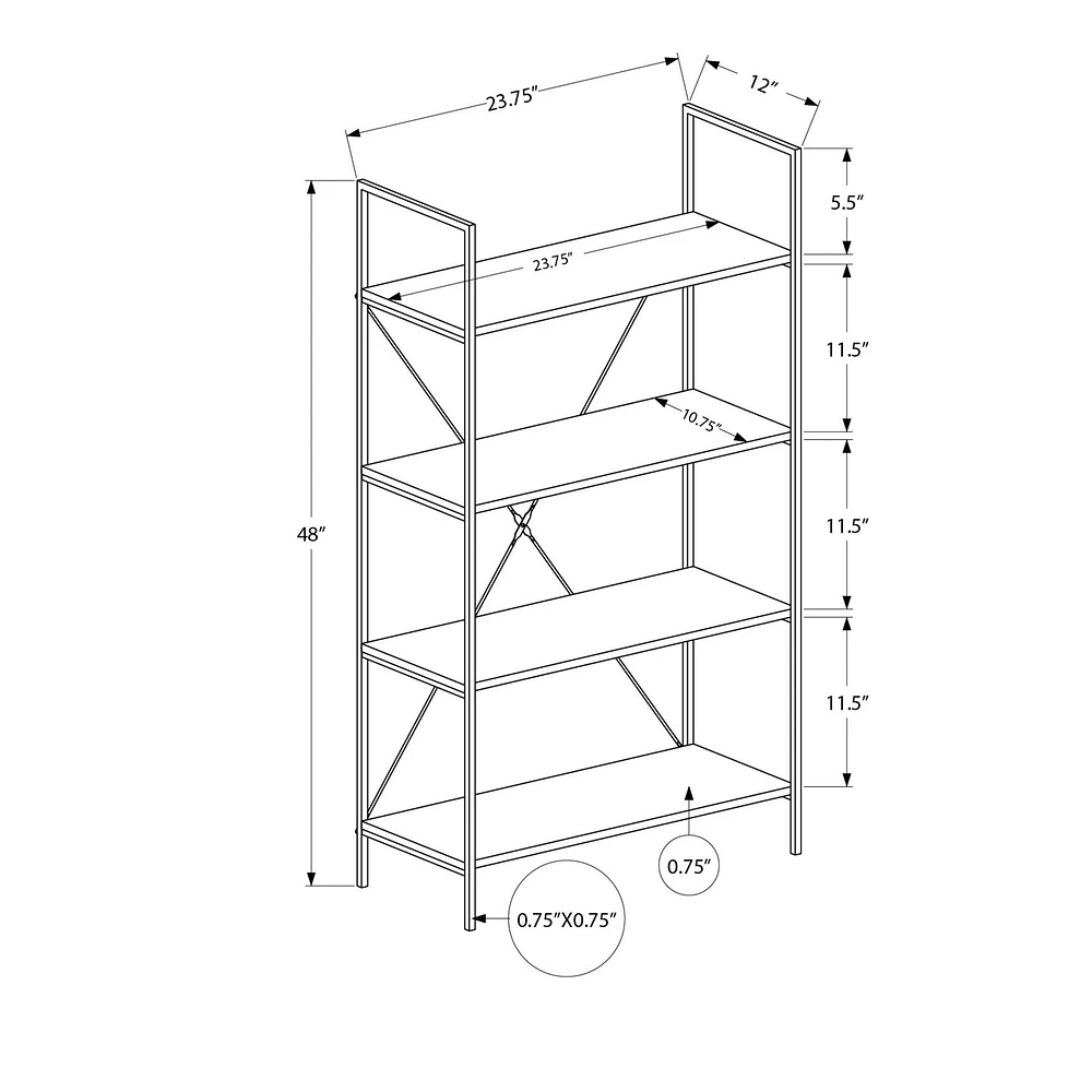 Risen 4-Tier Bookcase -  Black