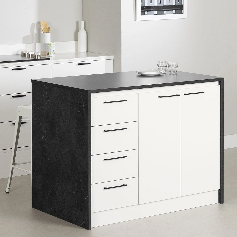 Myro Kitchen Island with Storage Faux Black Stone and White by South Shore Furniture