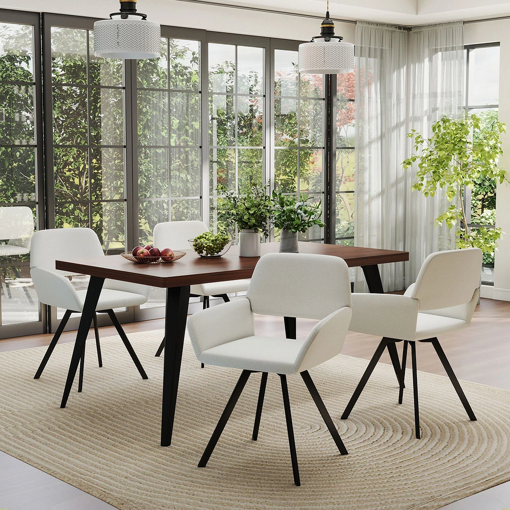 Dining Set with Beige Swivel Chairs, Set of 5 - Dark Brown