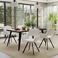 Dining Set with Beige Swivel Chairs, Set of 5 - Dark Brown