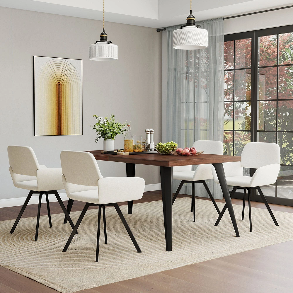 Dining Set with Beige Swivel Chairs, Set of 5 - Dark Brown