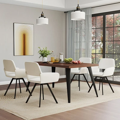 Dining Set with Beige Swivel Chairs, Set of 5 - Dark Brown