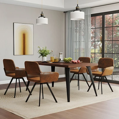 Dining Set with Brown Swivel Chairs, Set of 5 - Dark Brown