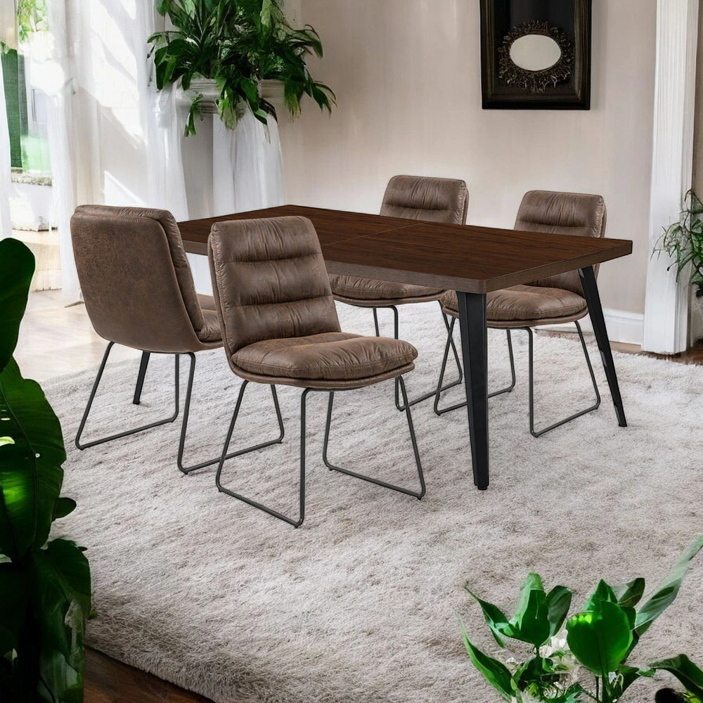 Dining Set with Dark Brown Chairs, Set of 5