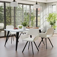 Marble Dining Set with Beige Swivel Chairs, Set of 5