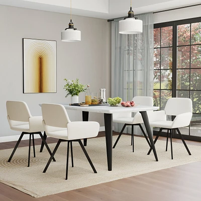 Marble Dining Set with Beige Swivel Chairs, Set of 5