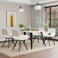 Marble Dining Set with Beige Swivel Chairs, Set of 5