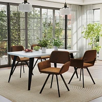 Marble Dining Set with Brown Swivel Chairs, Set of 5