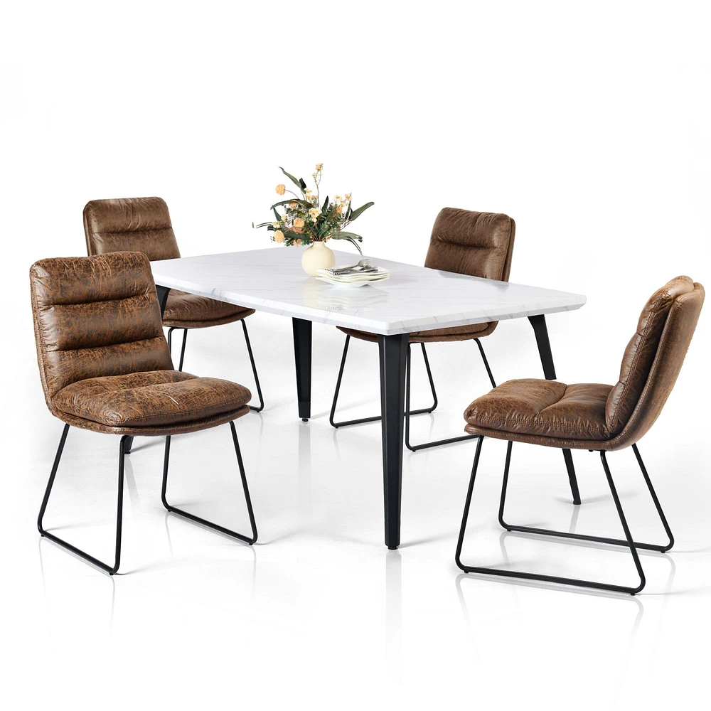 Ensemble de salle à manger en marbre avec chaises marron, ensemble de 5