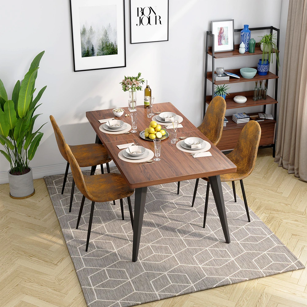 5-Piece Dining Set Brown Dining Table with Suede Brown Dining Chairs by Maison Classique