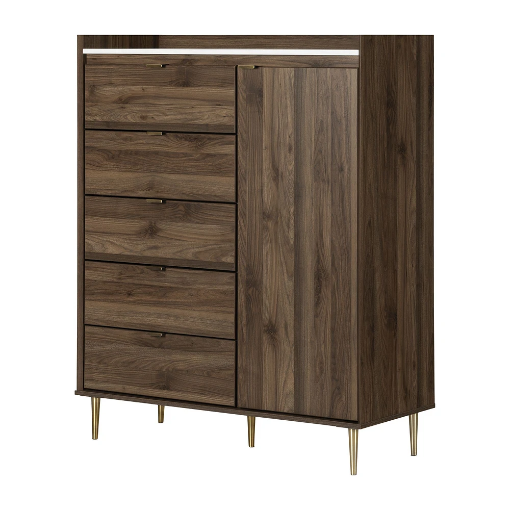 Hype 5-Drawers Door Chest in Natural Walnut and Faux Marble by South Shore Furniture