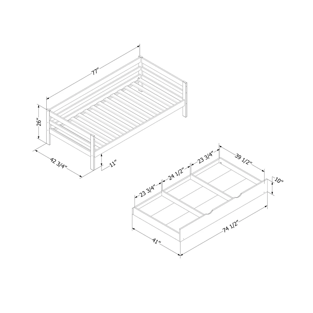 Sweedi Twin Solid Wood Daybed with Trundle Bed Natural Wood by South Shore Furniture