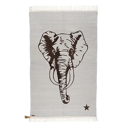 100% Cotton Elephant Rug - Grey