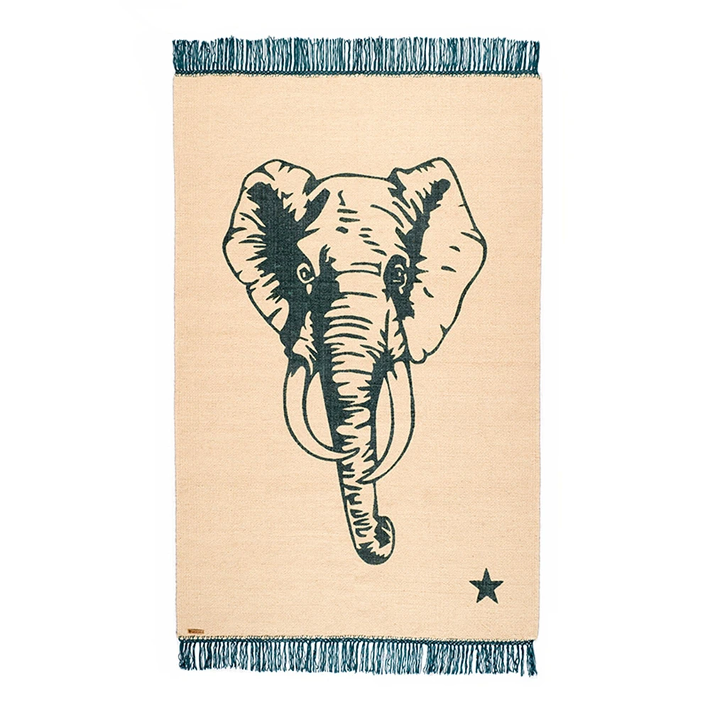 Tapis « Pop Elephant » 100% coton - Beige/Bleu