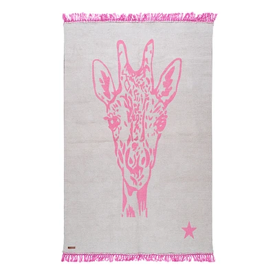 Tapis « Pop Giraffe » 100% coton - Gris/Rose