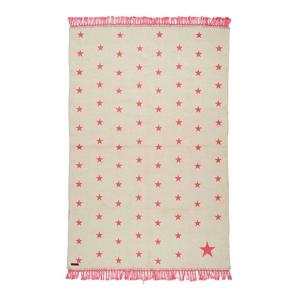 100% Cotton Pop Stars Rug - White/Pink