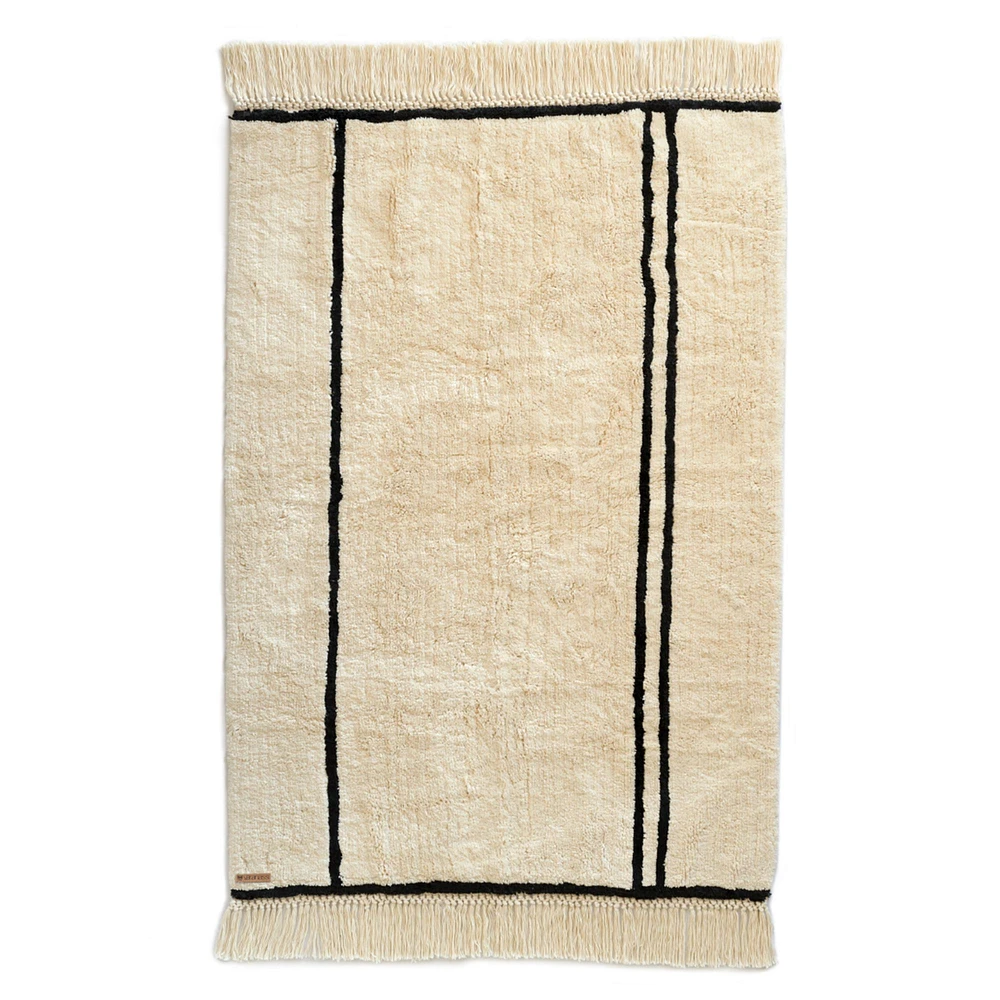 100% Cotton Boho Rug - Ecru/Black