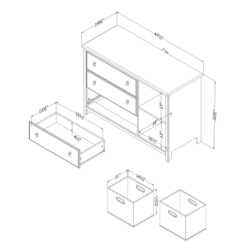 Commode à 3 tiroirs Balka avec paniers blancs par South Shore Furniture