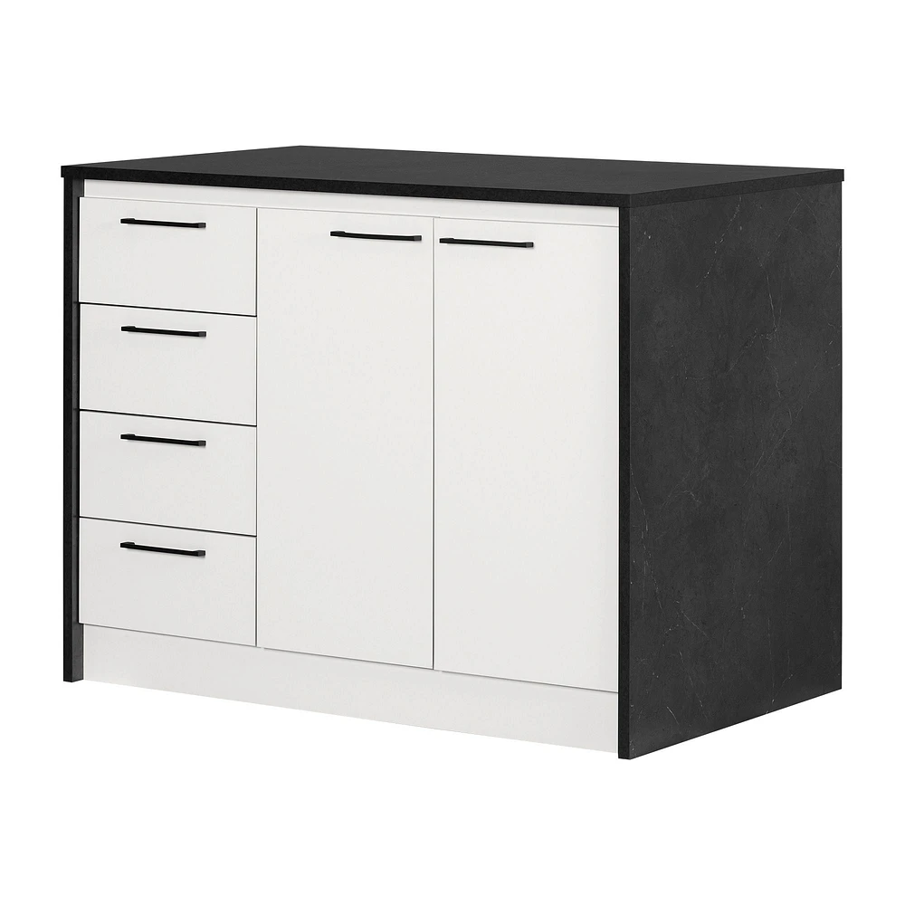 Myro Kitchen Island with Storage Faux Black Stone and White by South Shore Furniture