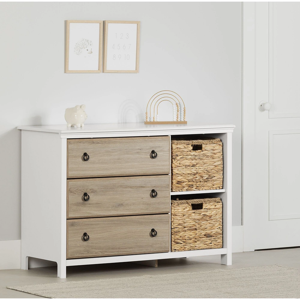 Cotton Candy 3-Drawer Dresser in Pure White and Rustic Oak by South Shore Furniture