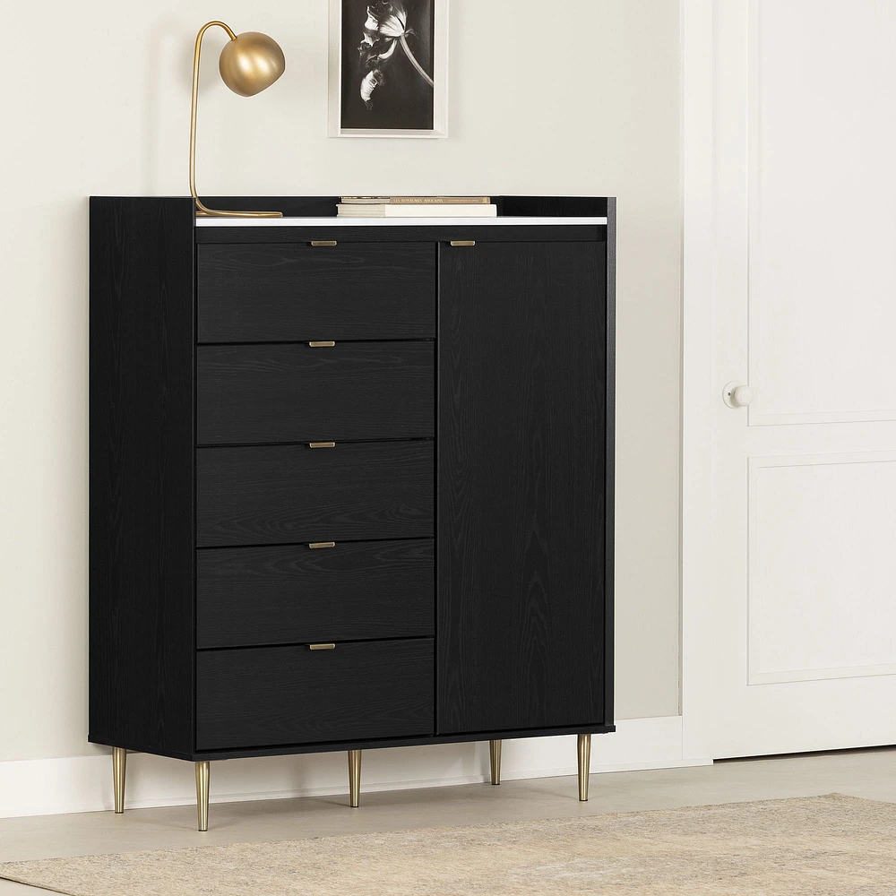 Hype 5-Drawers Door Chest in Black Oak and Faux Marble by South Shore Furniture