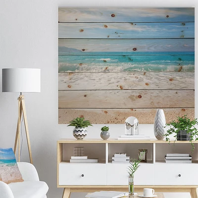 White Waves Kissing Beach Sand Wood Wall Art