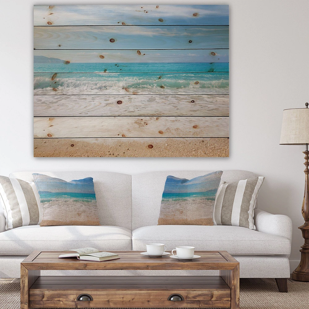 White Waves Kissing Beach Sand Wood Wall Art