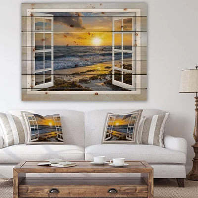 Open Window to Bright Yellow Sunset Wood Wall Art