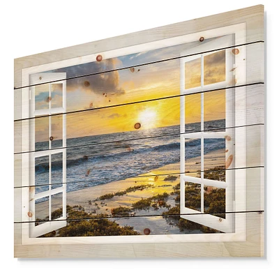 Open Window to Bright Yellow Sunset Wood Wall Art