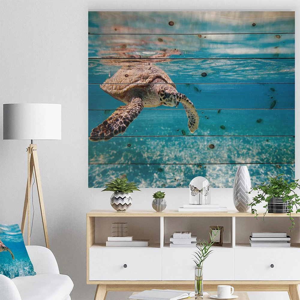 Large Hawksbill Sea Turtle Wood Wall Art