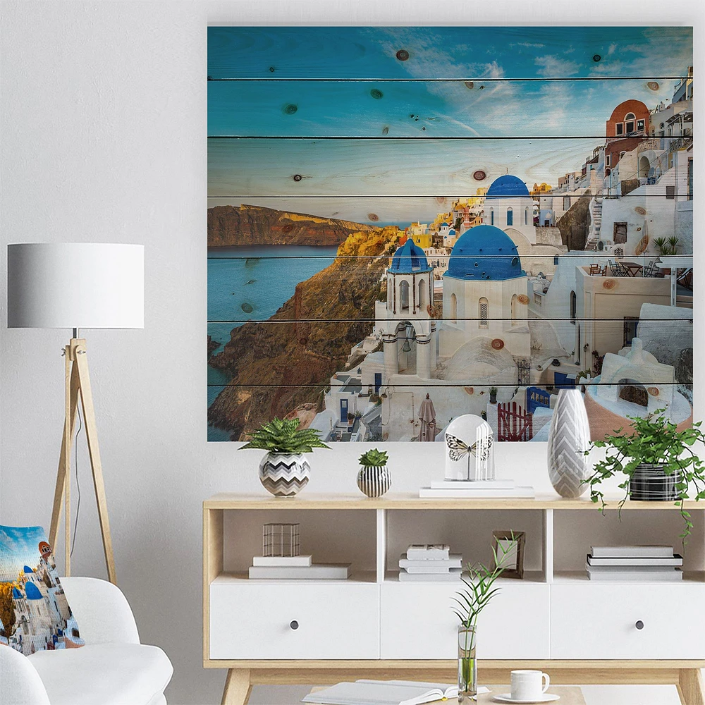 Beautiful Santorini Houses Greece Wood Wall Art