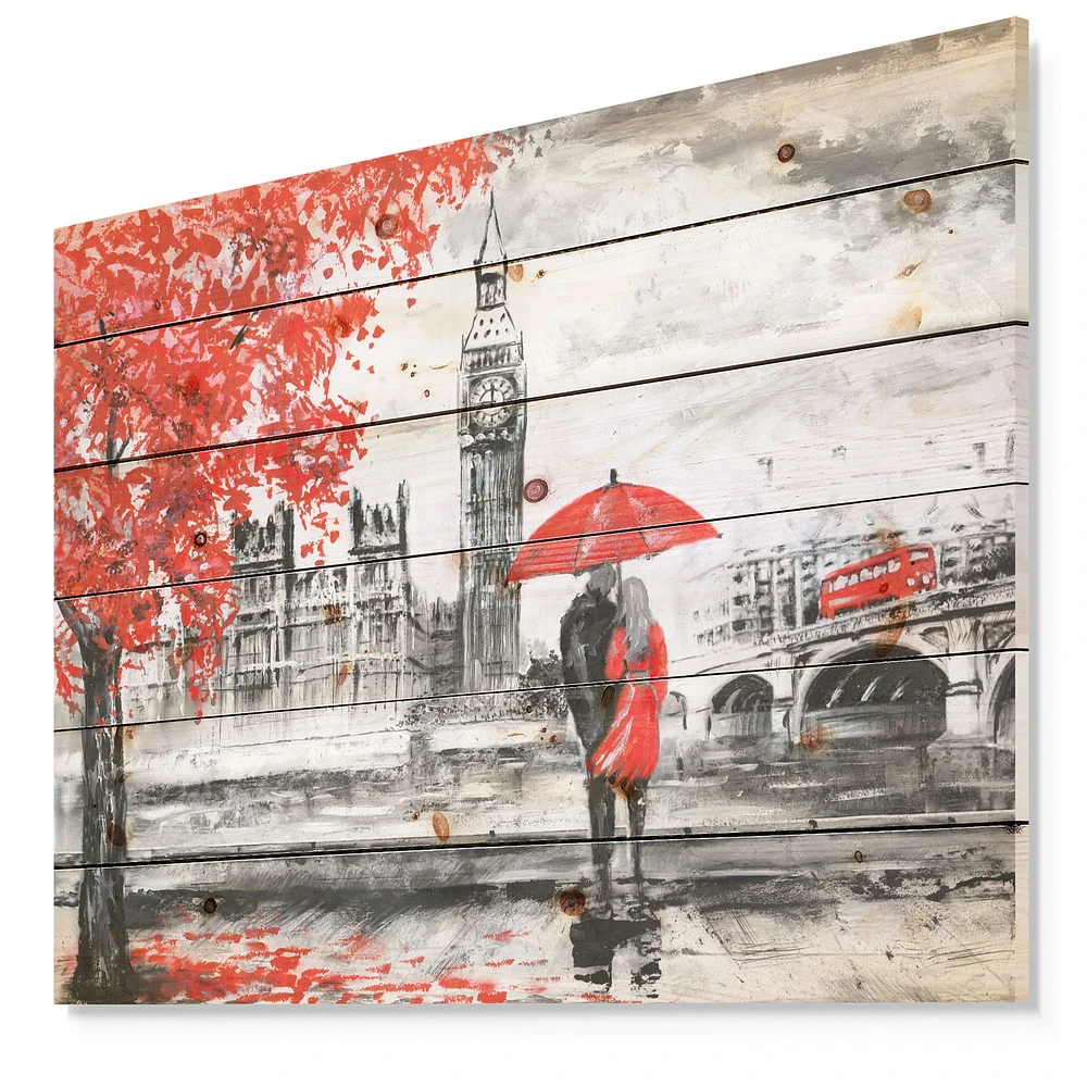 Couples Walking London Wood Wall Art