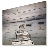 Pier and Boats at Seashore Wood Wall Art