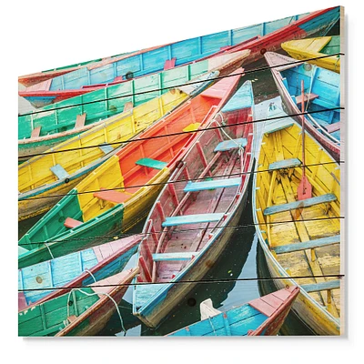 Rowing Boats on the Lake Pokhara Wood Wall Art