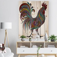 017 Colored Patterns Rooster Wood Wall Art