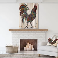 017 Colored Patterns Rooster Wood Wall Art