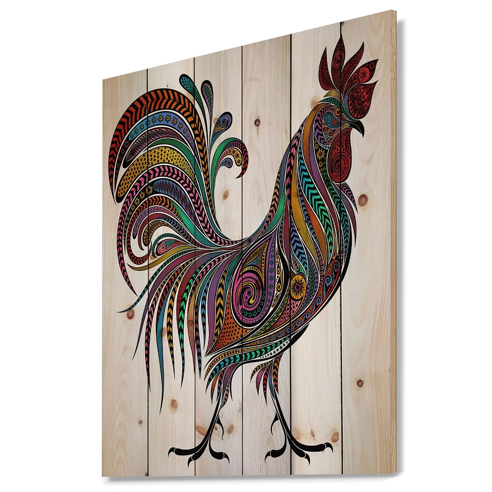 017 Colored Patterns Rooster Wood Wall Art