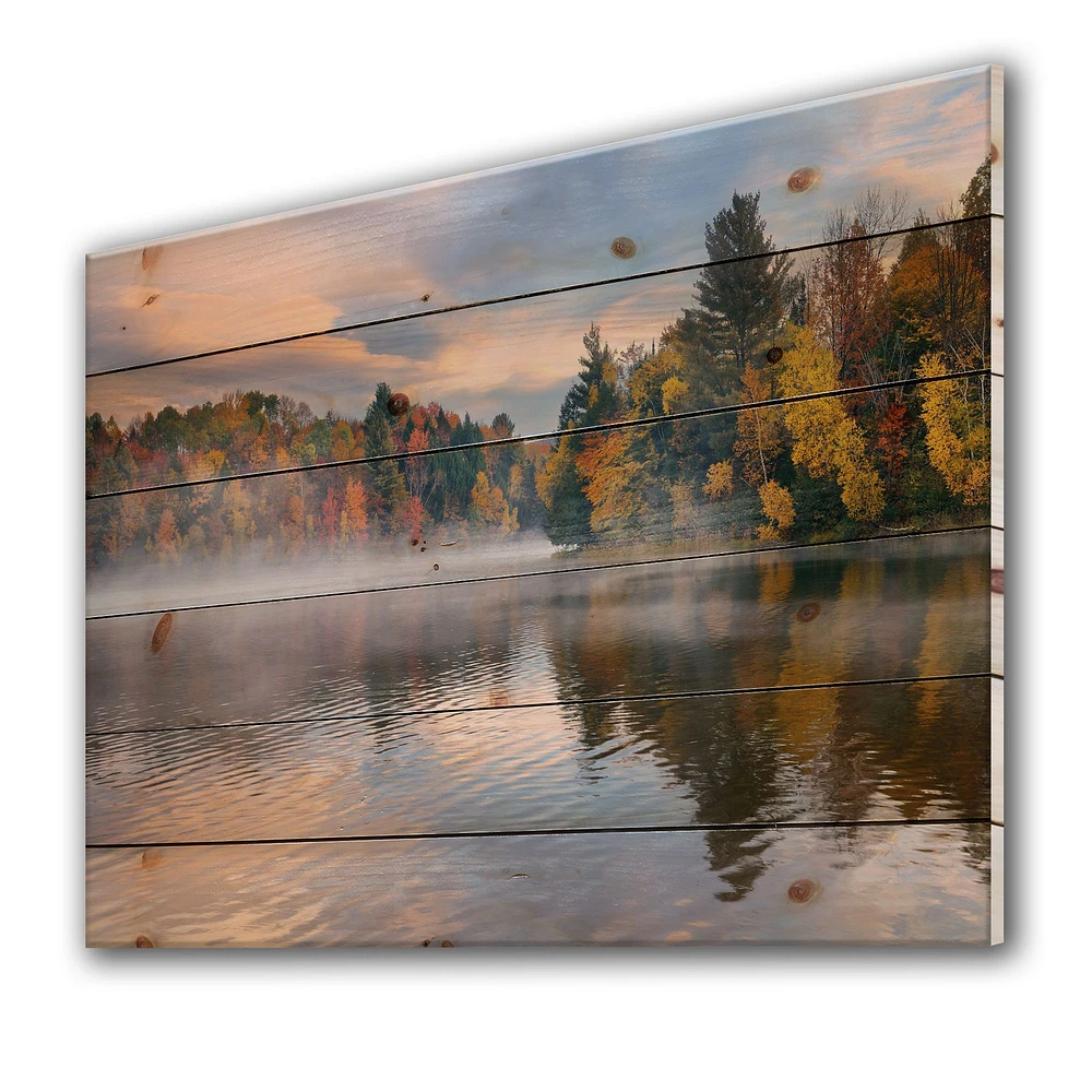 Autumn Foliage By The Lakeside Wood Wall Art