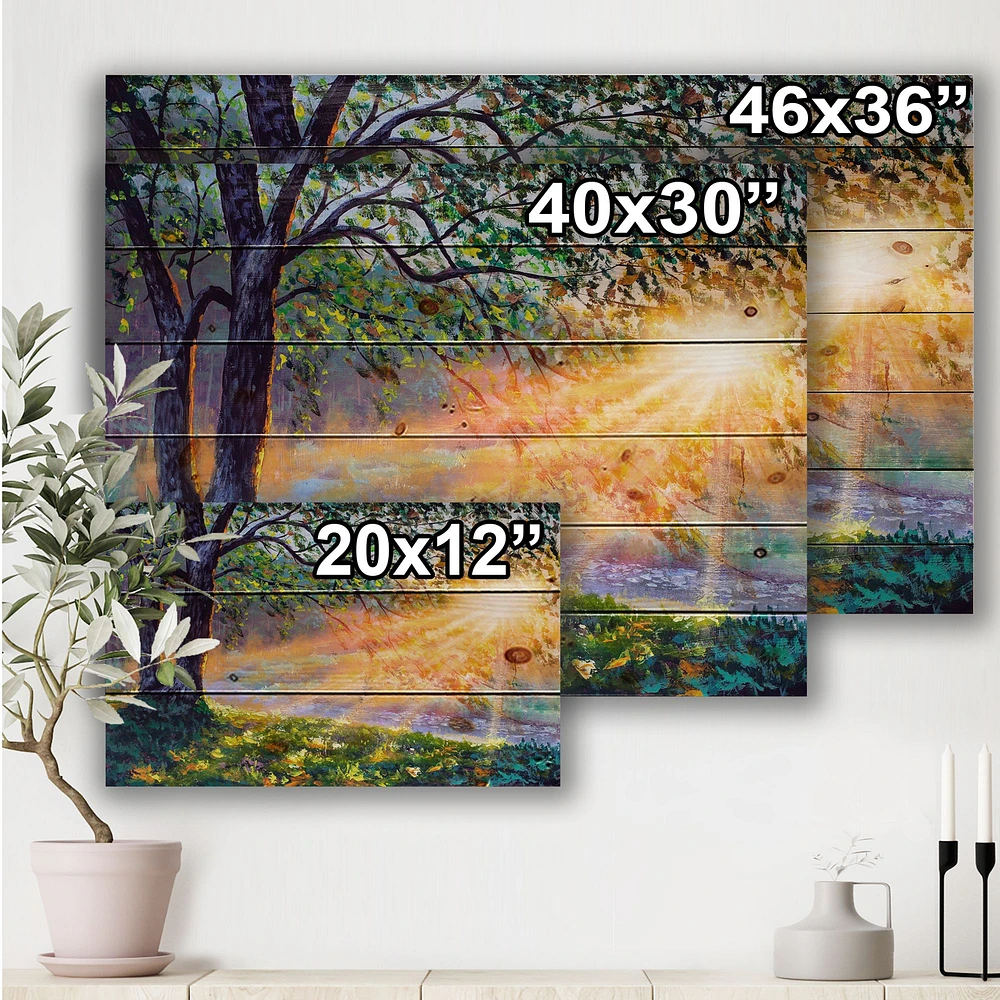 Dawn Sunshine Light By The River Wood Wall Art