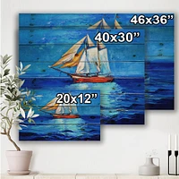 Sailboat Arriving Blue Sky Wood Wall Art