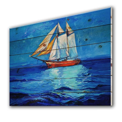 Sailboat Arriving Blue Sky Wood Wall Art