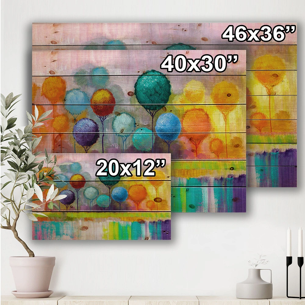 Colorful Trees Reflected Water Wood Wall Art