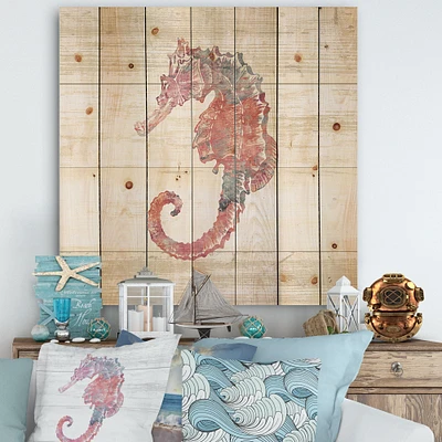Pink seahorses Ocean Life Wood Wall Art