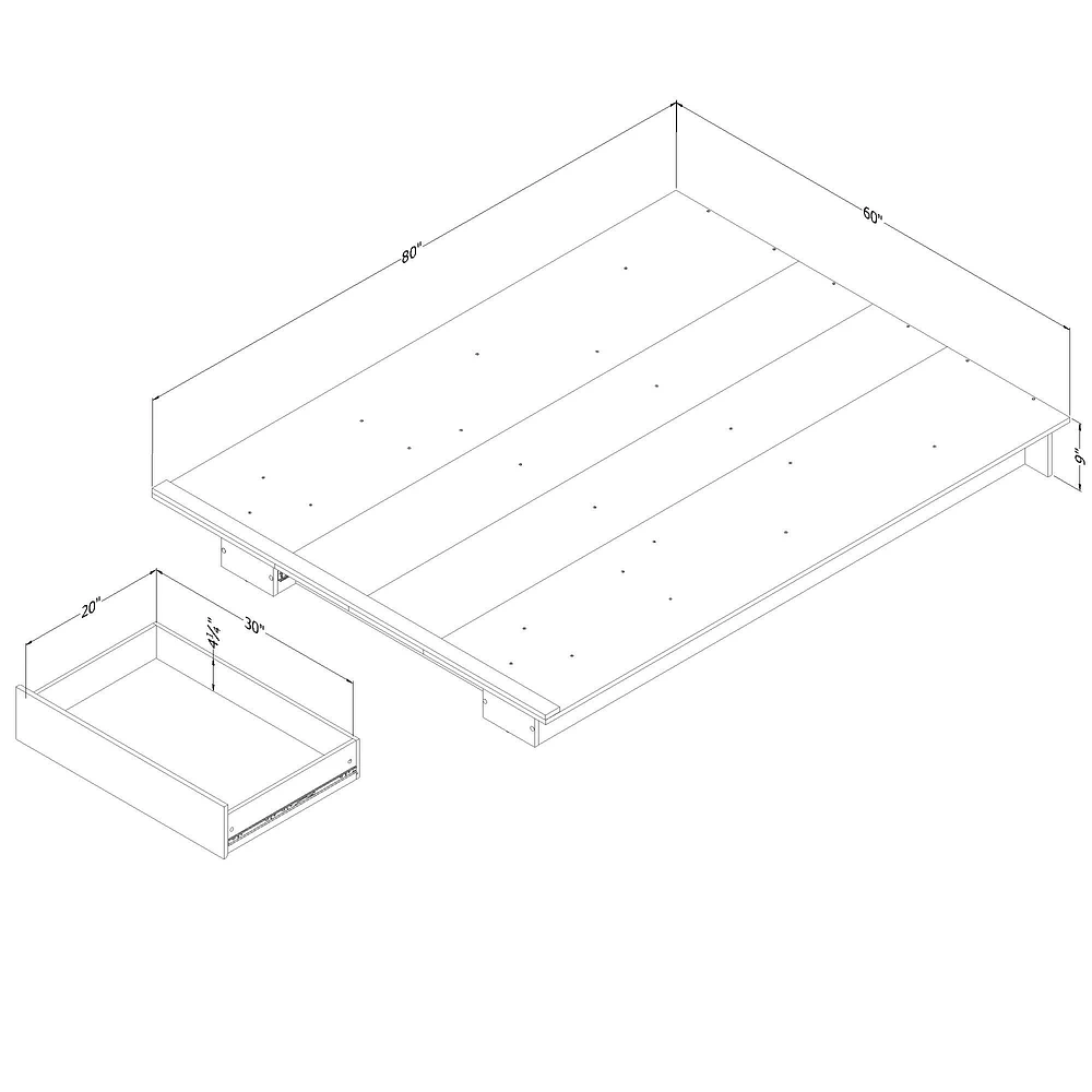 South Shore Furniture Musano Lit plateforme double/grand avec tiroir - Noyer naturel