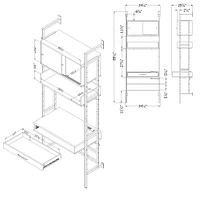 South Shore Furniture Kozack Floating Wall-Mounted Desk with Metal Legs - Gray Oak and Black